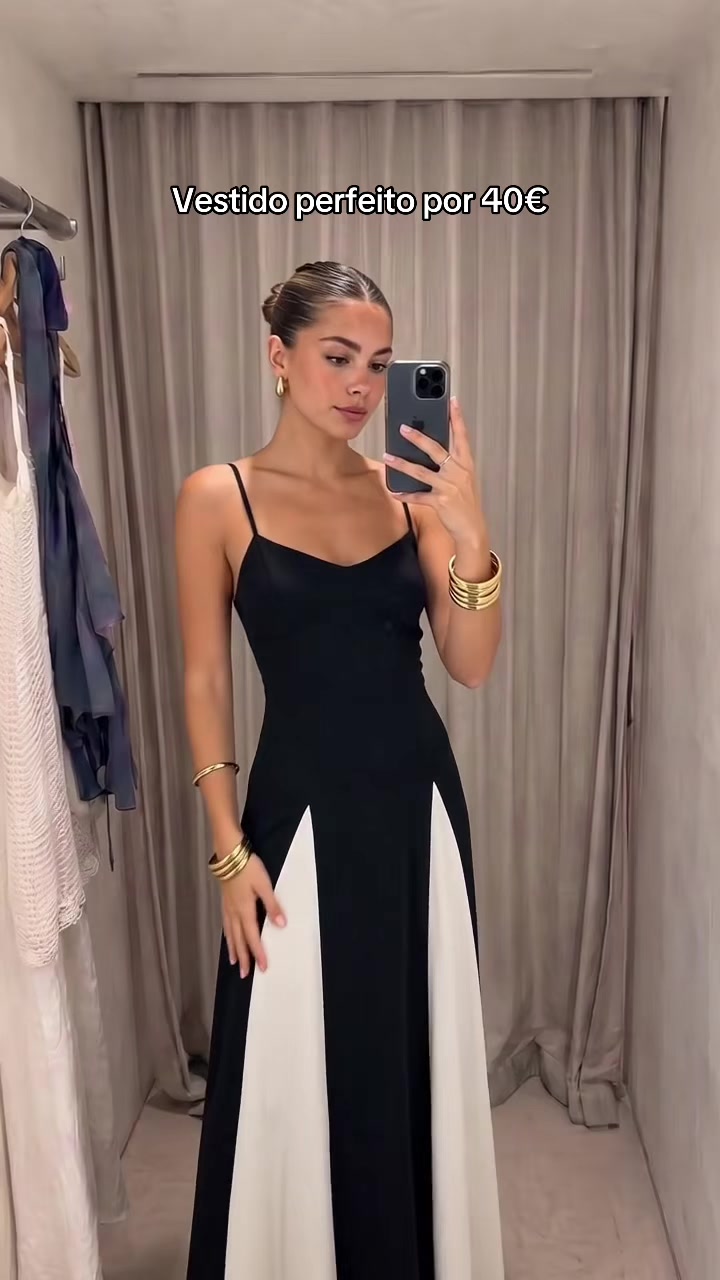Robe longue noire et blanche, sans manches @Serena