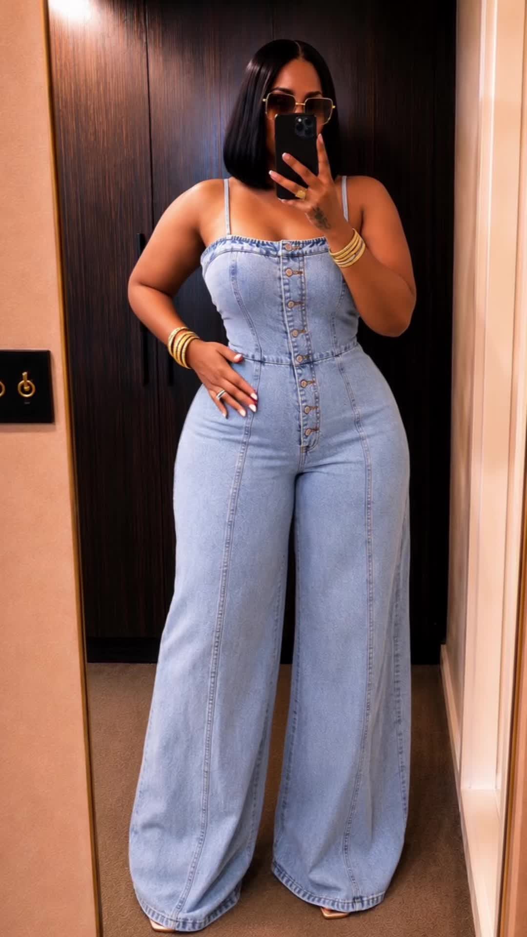 Combinaison en jean bleu clair sans manches @simitheinfluencer