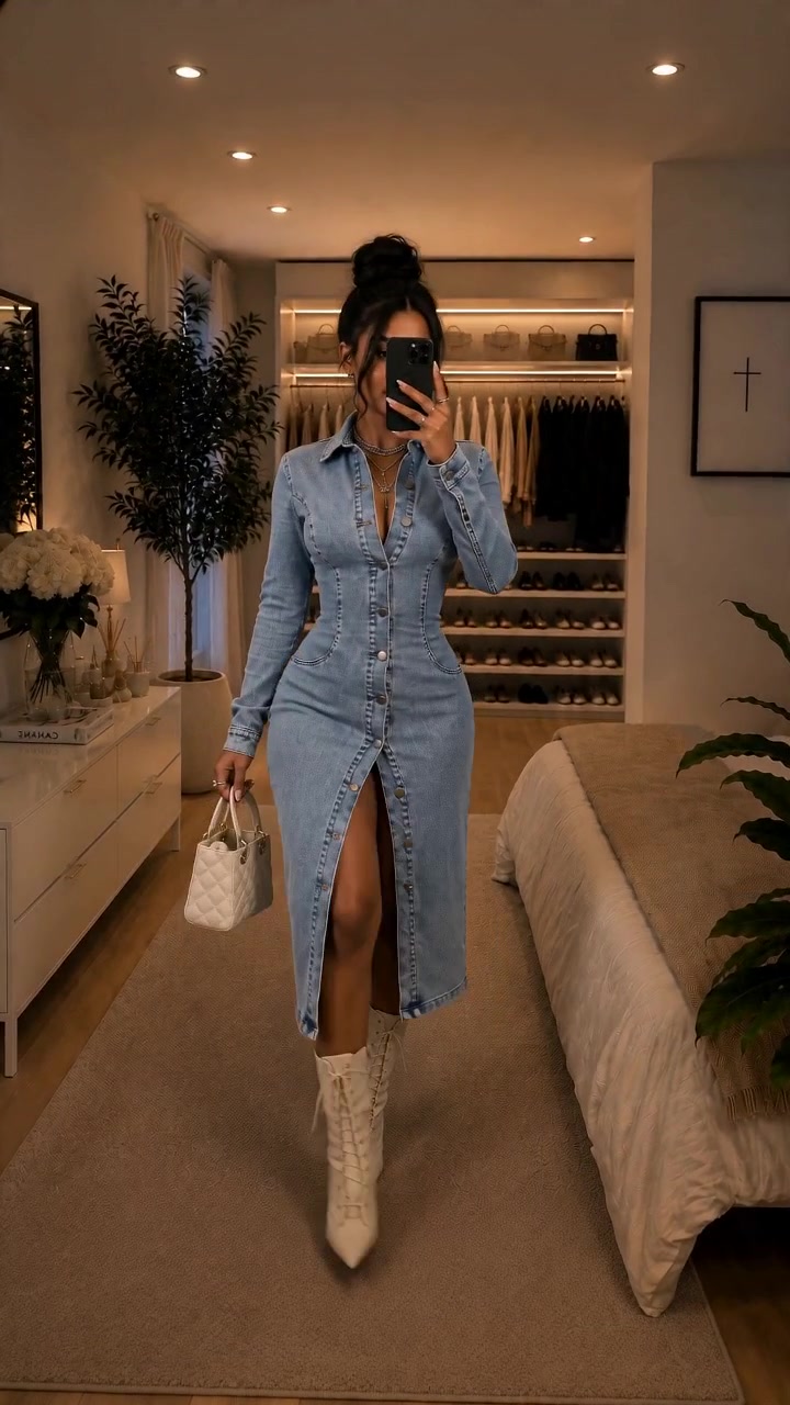 Robe longue en jean bleu ajustée @Mayalane