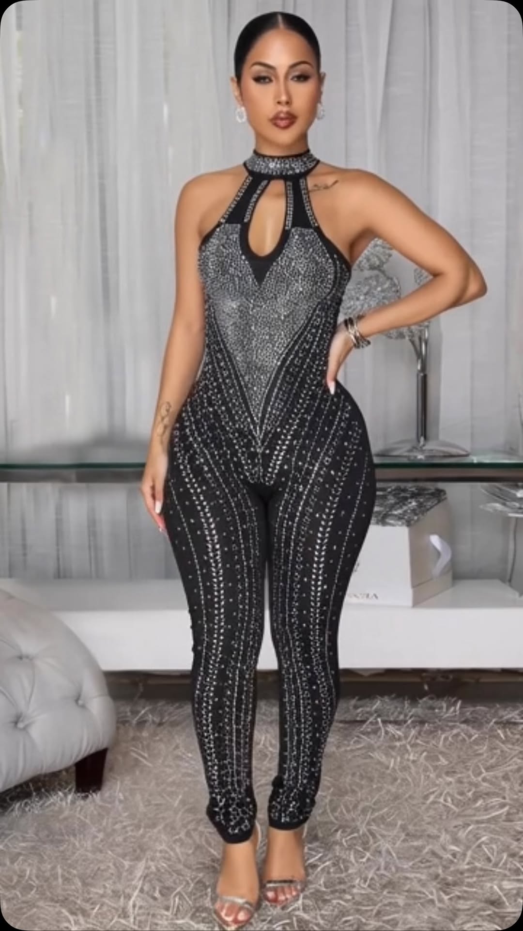 Combinaison noire moulante à strass - GLCMYAYA